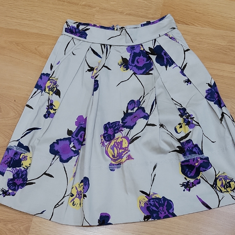 BB Dakota Gray Circle Skirt with Purple & Yellow Floral Print